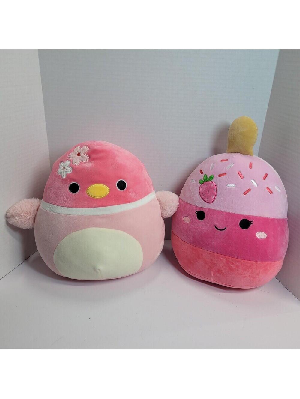 Lot of 2 Squishmallows. 11" Pama Strawberry Cake Pop 12" Sonja The Duck